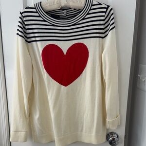 Talbots Black and White Striped Heart Sweater
